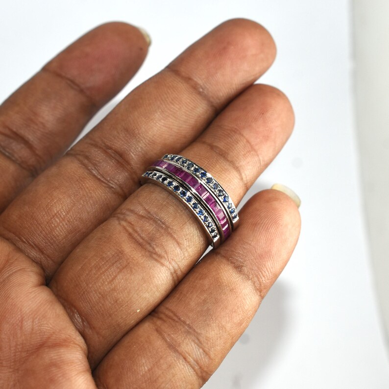 Ruby Sapphire Wrap Ring, Solid 925 Sterling Open Band Ring, Natural Ruby & Blue Sapphire Statement Ring, Fine Jewelry Gift 画像 15