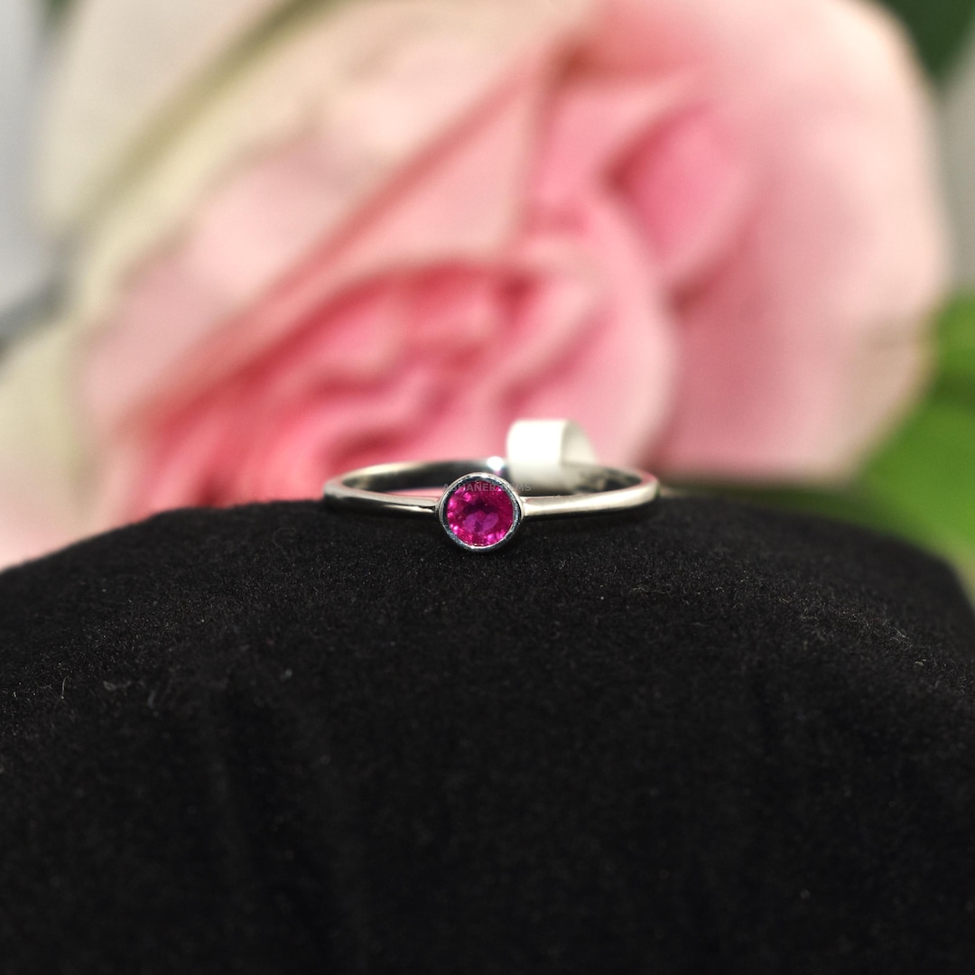 Minimalist Ruby Gemstone Ring, Dainty Sterling Silver Stacking Ring ...