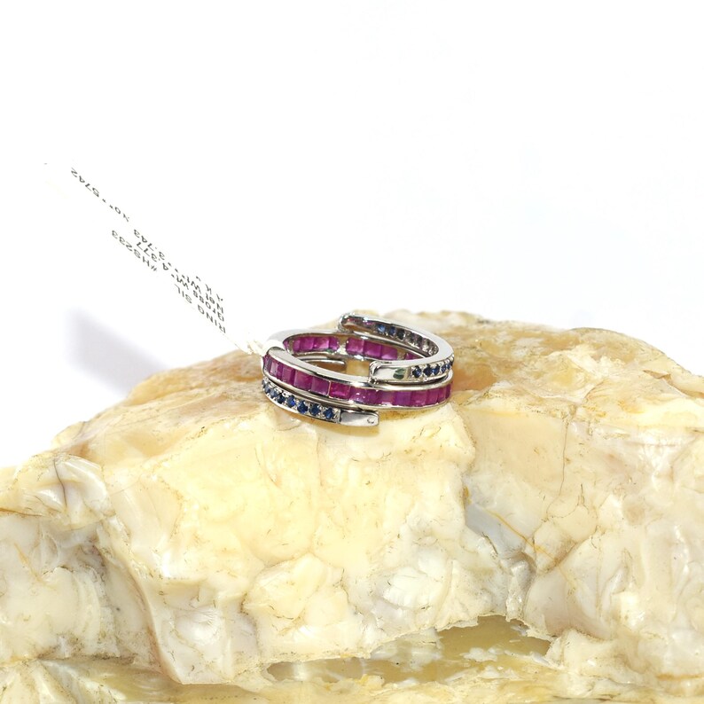 Ruby Sapphire Wrap Ring, Solid 925 Sterling Open Band Ring, Natural Ruby & Blue Sapphire Statement Ring, Fine Jewelry Gift 画像 6