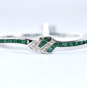 Natural Emerald Bangle-925 Sterling Silver Bangle-Openable With Safety Lock Bangle-May Birthstone Bangle-Emerald Bangle-Wedding Gift for Her