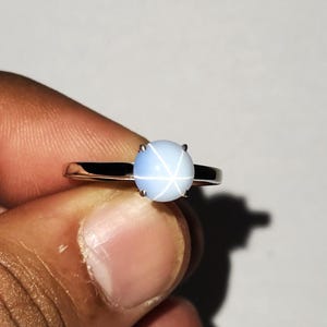 Light Star Sapphire Solitaire Ring in Solid 925 Sterling Silver Heal Power Birthstone Jewelry