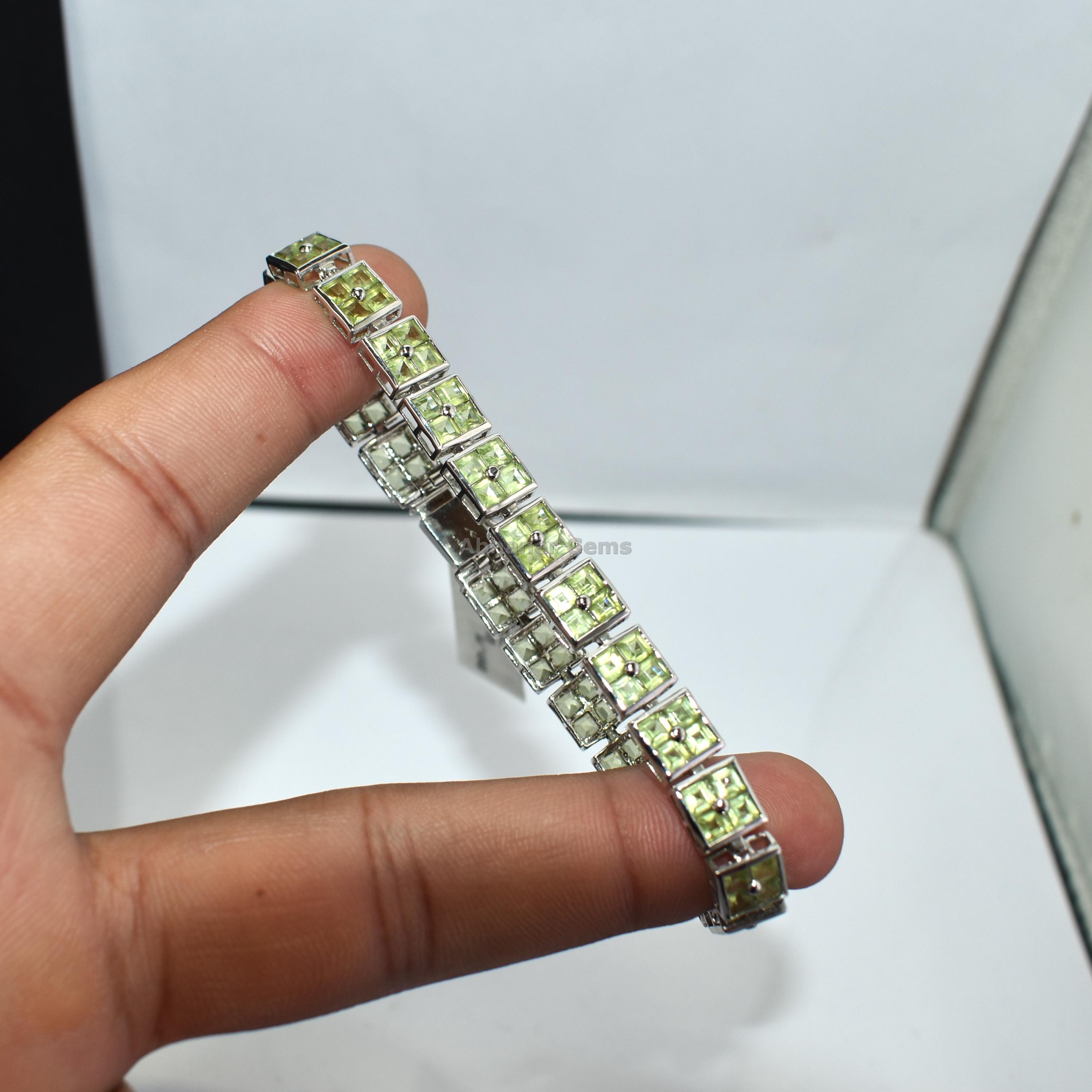 Jewellerybox Bracciale Regolabile In Argento 925 Con Zircone Cubic Peridoto (CZ) - Collezione Pietre Naturali, Regalo Donna
