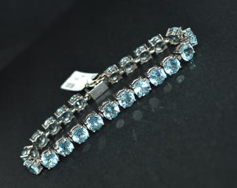 Blue Topaz Sterling Silver Bracelet: Handmade Tennis Cuff