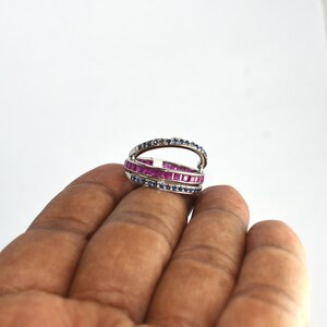 Ruby Sapphire Wrap Ring, Solid 925 Sterling Open Band Ring, Natural Ruby & Blue Sapphire Statement Ring, Fine Jewelry Gift 画像 14