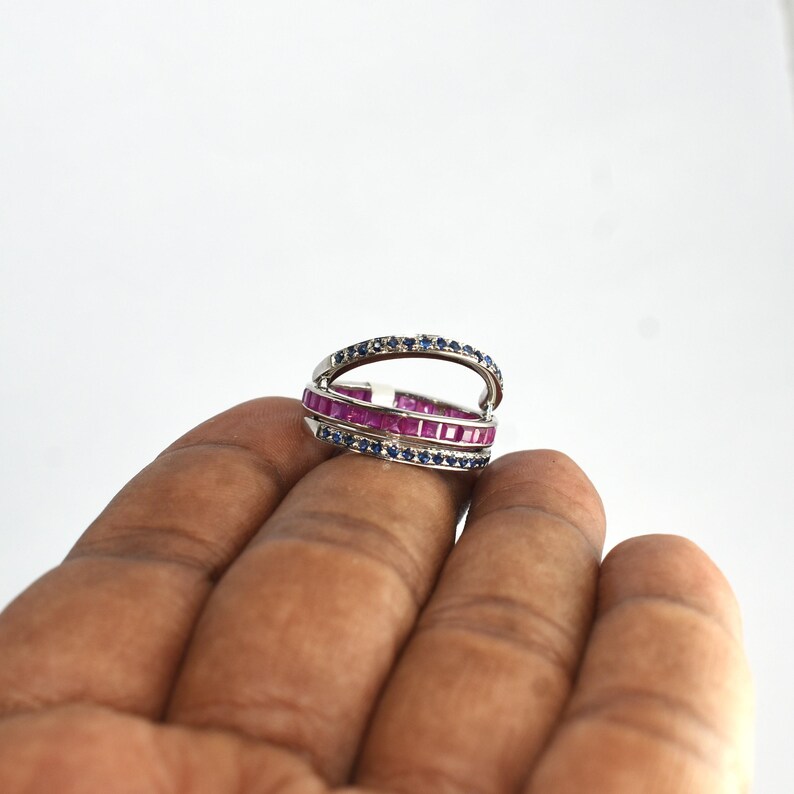 Ruby Sapphire Wrap Ring, Solid 925 Sterling Open Band Ring, Natural Ruby & Blue Sapphire Statement Ring, Fine Jewelry Gift 画像 14