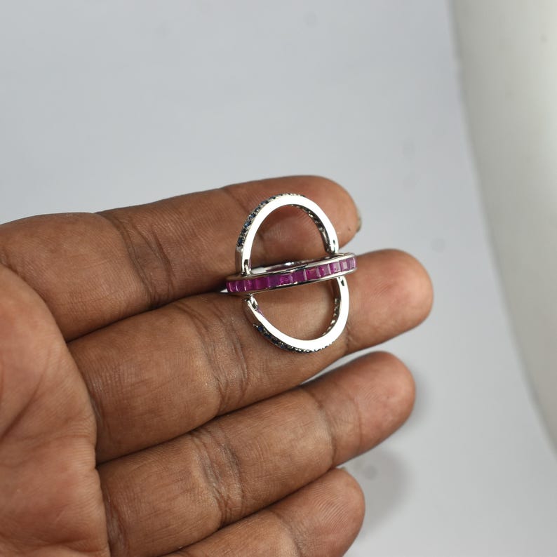 Ruby Sapphire Wrap Ring, Solid 925 Sterling Open Band Ring, Natural Ruby & Blue Sapphire Statement Ring, Fine Jewelry Gift 画像 12