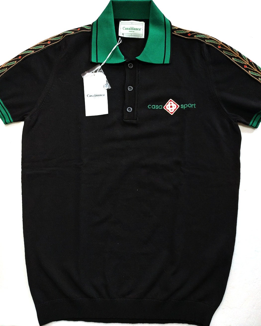 CASABLANCA Knitted Black Polo T-shirt Size S, M, L, XL,2XL