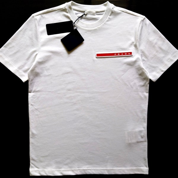 Prada White T-shirt Size M with logo, 100% cotton