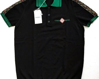 CASABLANCA Knitted Black Polo T-shirt Size S, M, L, XL,2XL