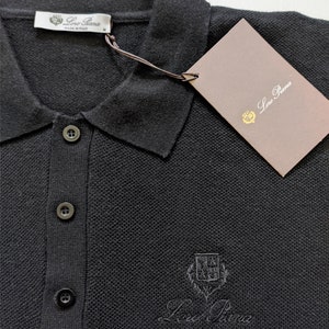 T-shirt polo noir en maille LORO PIANA taille M, L, logo image 5