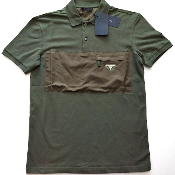 Camiseta Prada Polo Verde Caqui con bolsillo delantero Talla , 100% algodón