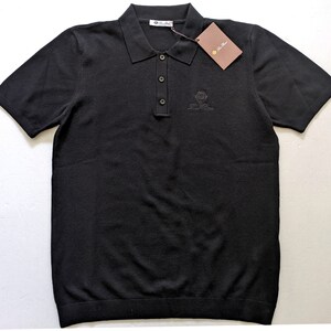 T-shirt polo noir en maille LORO PIANA taille M, L, logo image 1