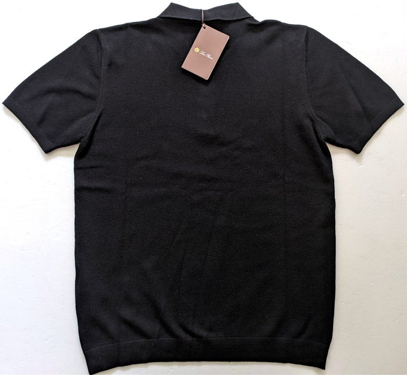 T-shirt polo noir en maille LORO PIANA taille M, L, logo image 2