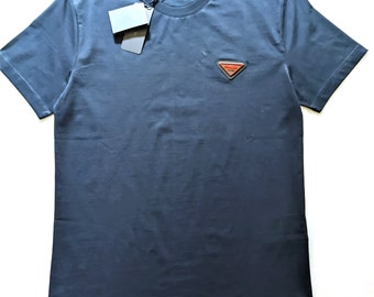 T-shirt bleu marine Prada avec logo, tailles M, L, XL, 100 % coton