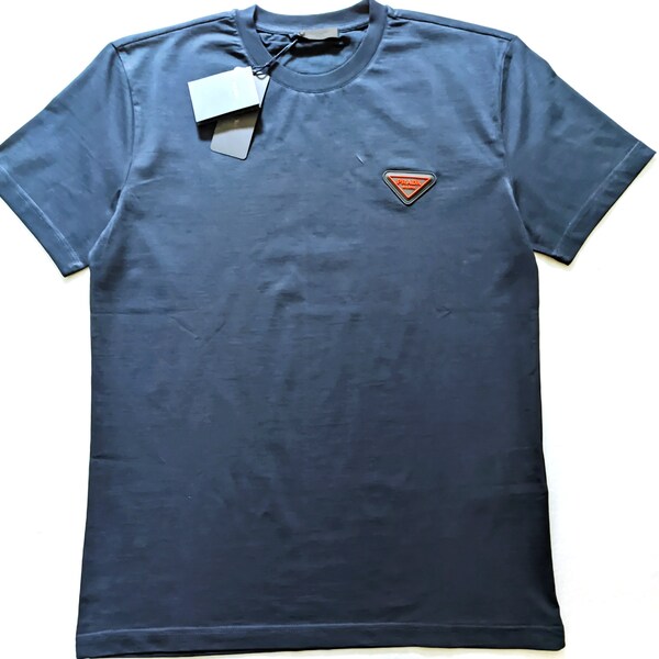 Prada Navy Blue T-shirt Size M, L, XL with logo, 100% cotton