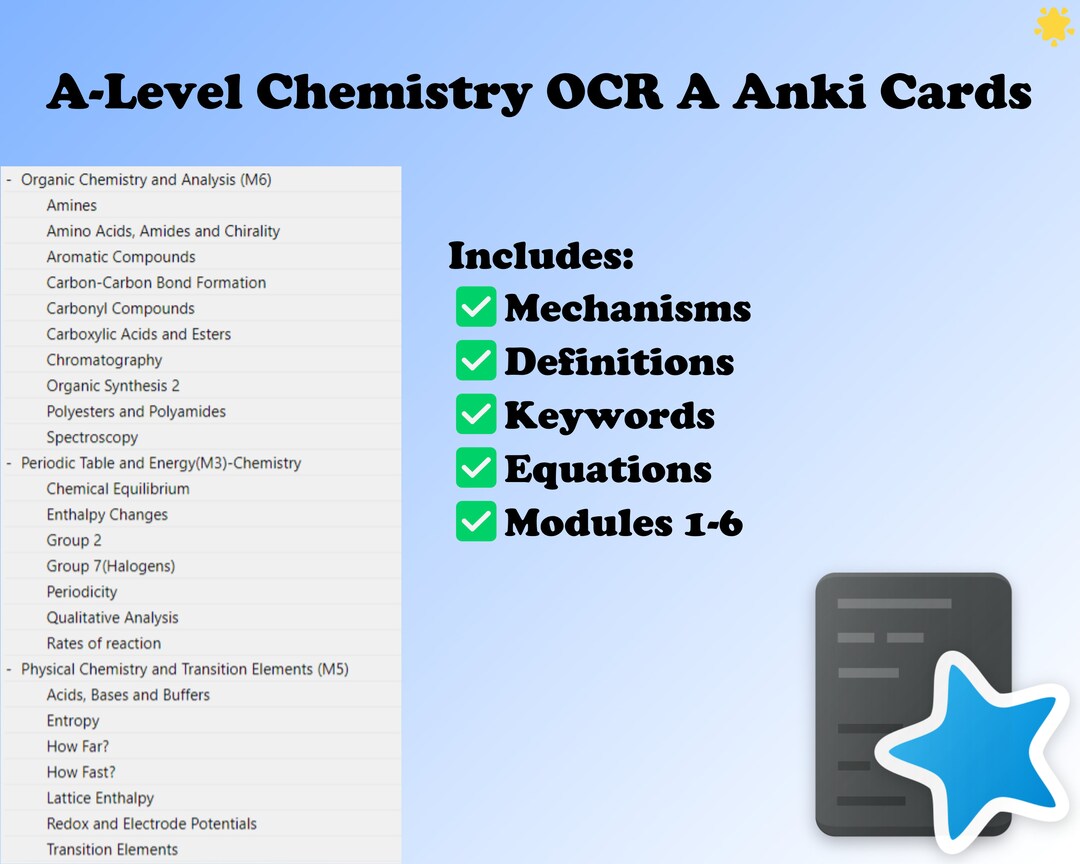 A Level Chemistry Anki Flashcards OCR A A Type Flashcards Etsy