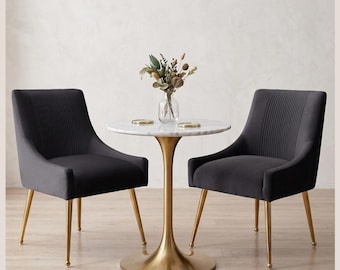 Set of 2 Velvet Dining Chairs, Tufted Accent Chairs with Gold Legs