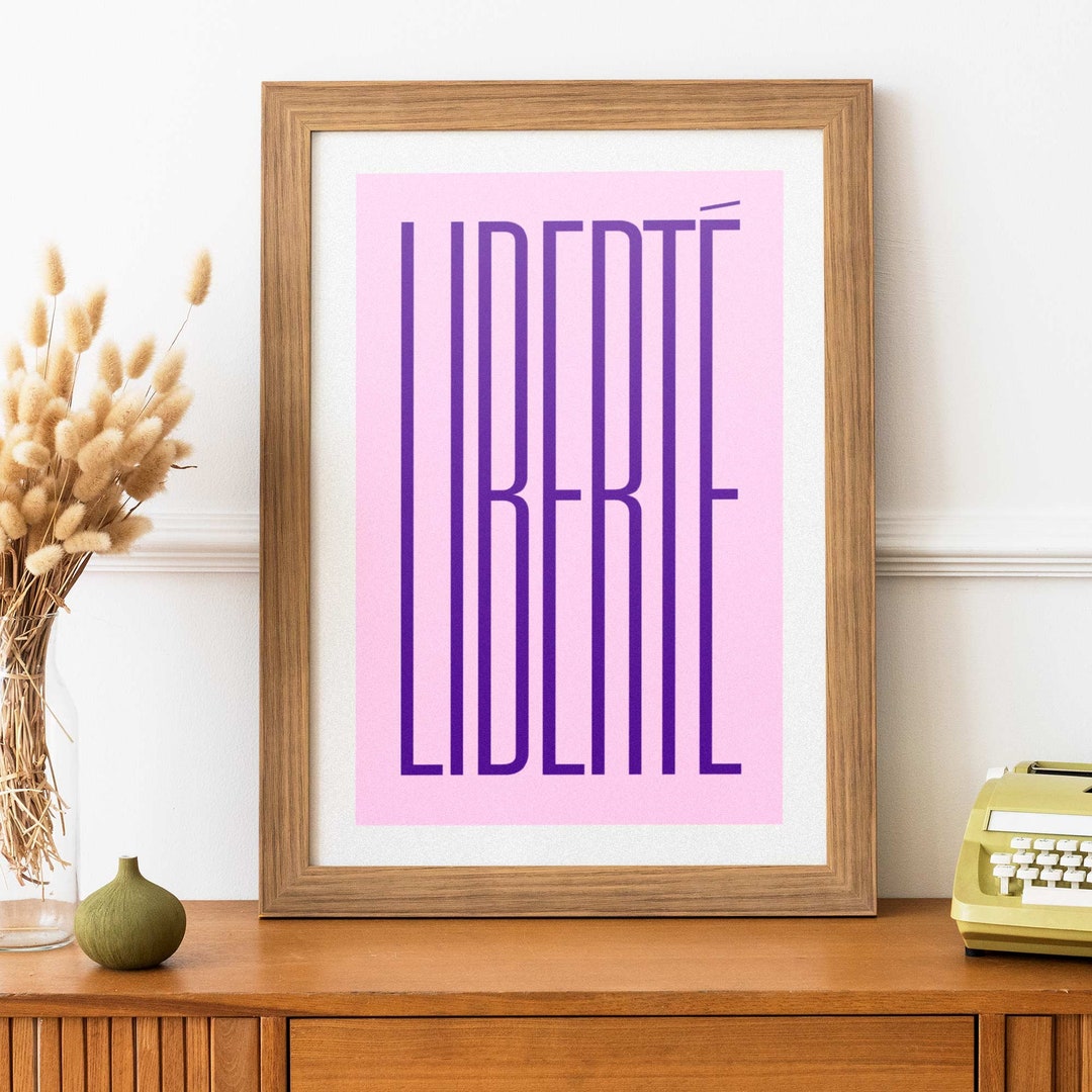 Liberté French Quote, Printable Rose and Lilac Wall Art, Liberty, Retro