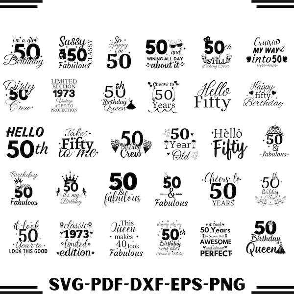 50th Birthday SVG Bundle, 50th Birthday Svg, Vintage 1972 Svg, Fifty Birthday Svg, Hello Fifty Svg, Fifty SVG, Birthday Shirt Svg, Cut Files