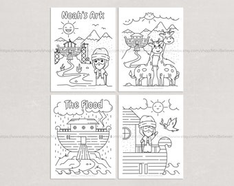 Noah's Ark Coloring Pages, Printable Bible Coloring Pages, Christian Preschool Activities, Homeschool Bible lessons, Sunday School Sheets