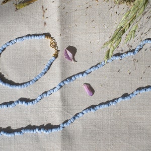 Pearl necklace glass beads and freshwater pearl, light blue // &quot;Pippa&quot; // silver, gold-plated // Millas chains