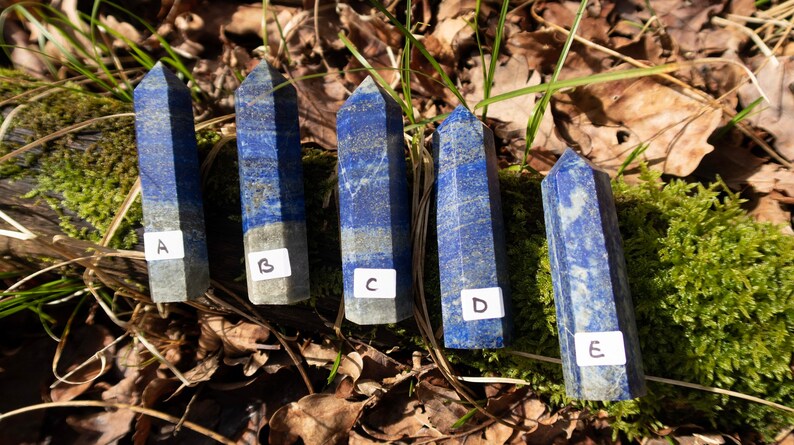 Naturligt lapis lazuli-torn, obelisk, reiki-laddning, meditationskristall, högkvalitativ naturlig punkt, blå dekoration bild 8