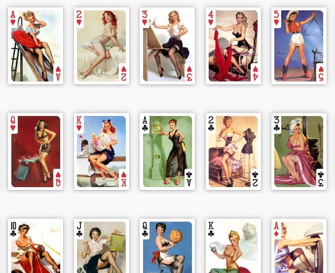 Retro Pinup Playing Cards -  54 distinct and unique Pin-Up art Gil Elvgren quality playing cards.