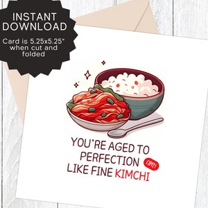 Niedliche koreanische Karte zum ausdrucken, koreanisches Essen Geburtstagskarte zum Herunterladen, Kimchi Grußkarte, koreanische druckbare Karte, Mütter koreanisches Geschenk.