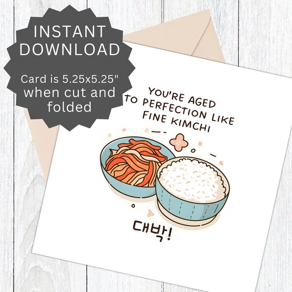 Cute Korean Card Printable, Korean Food Birthday Card Downloadable, Kimchi Greeting Card, Korean Printable Card, Mothers Korean Gift.