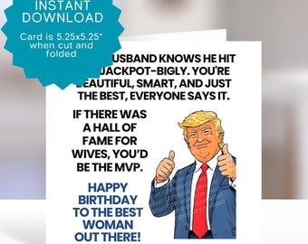Wife Birthday Trump Card Printable - MAGA Spouse Funny Gift Template (PDF, JPEG) Instant Downloadable