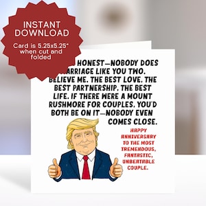 Carte d'anniversaire Trump drôle imprimable - carte d'anniversaire de mariage républicain - carte d'anniversaire hilarante pour le meilleur couple