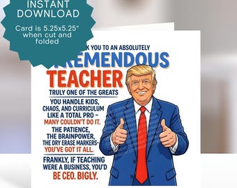 Funny Teacher Appreciation Card Printable – Thank You School Educator Downloadable Greeting Gift (PDF Templates)
