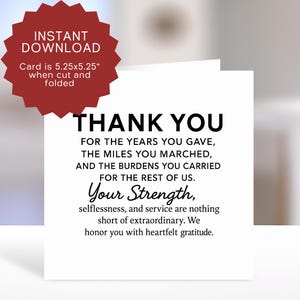 Thank You Veteran Card Printable: Remembrance Day Gift (PDF Download, 5.25x5.25&quot;)