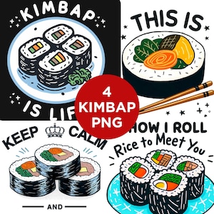 Korean Food Clipart, Korean Food PNG, Kimbap Clipart, Kawaii Kimbap Clipart Set.