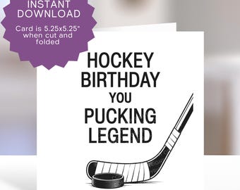 Hockey Birthday Card Printable - Funny Hockey Player Gift Punny Greeting (PDF, JPEG)