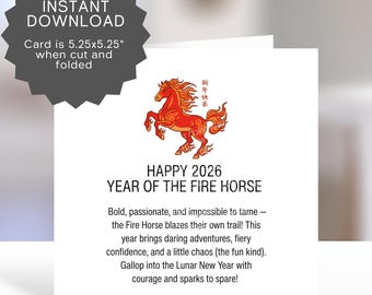 Lunar New Year Fire Horse Card – 2026 Printable (PDF, JPEG)