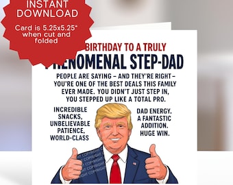 Funny Stepdad Trump Birthday Card Printable – MAGA Bonus Dad Gift Downloadable (PDF, JPEG)