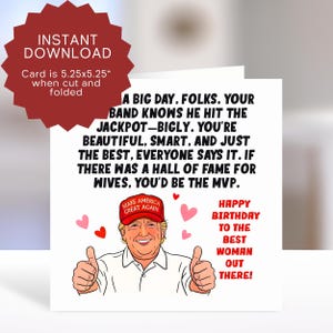 Cartão de aniversário engraçado para esposa para impressão, saudação de aniversário para esposa de Donald Trump, cartão de aniversário para esposa republicana, presente de aniversário para esposa MAGA