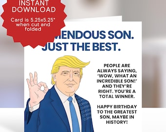 Funny Son Birthday Card Printable - Humorous Republican Gift (PDF, JPEG Card Template) Downloadable