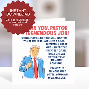 Pastor Anerkennung Karte druckbar, Danke Pastor Karte, lustige Kirche Pastor, Jugend Pastor Karte, Donald Trump Karte, christliche Pastor Karte