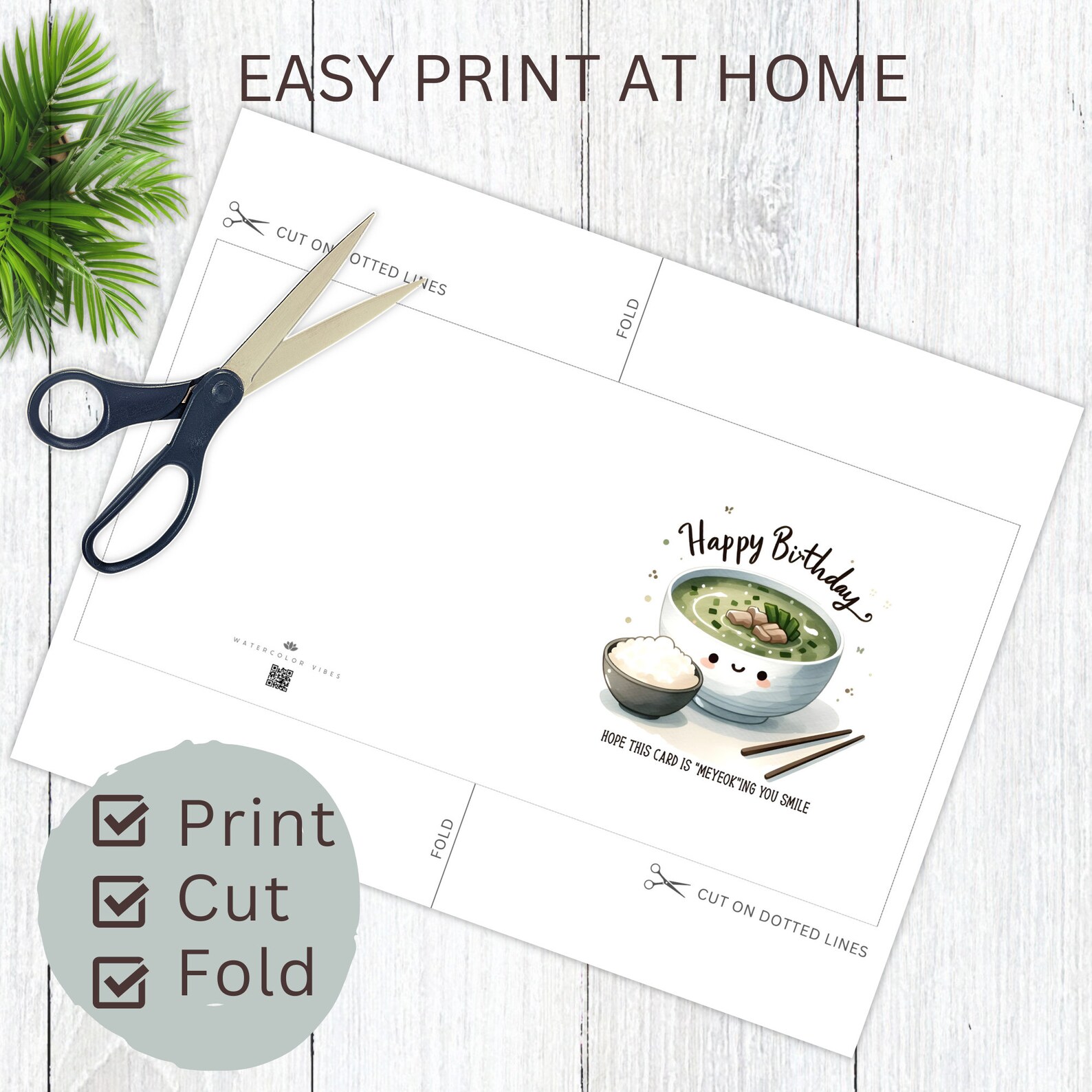 Korean Birthday Card Printable, Korean Food Card Downloadable, Miyeok ...