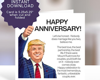 Funny Wedding Anniversary Trump Card Printable, Political Humor MAGA Couple Greeting Card, Instant Download