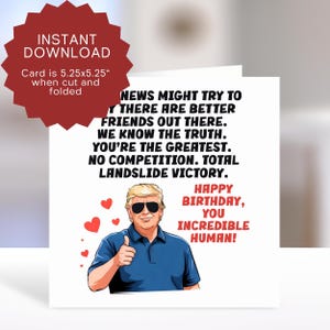 Tarjeta de cumpleaños de Trump para una amiga imprimible - Cumpleaños divertido para tu mejor amiga - Tarjeta divertida para mejores amigas, Tarjeta de cumpleaños republicana para tu mejor amiga, Fan de Donald Trump