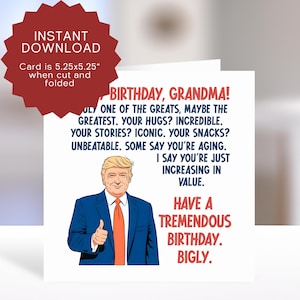 Tarjeta de cumpleaños imprimible para abuela, divertida tarjeta de cumpleaños para abuela, divertida tarjeta de Trump para Nana, regalo de cumpleaños para abuela republicana, Trump MAGA