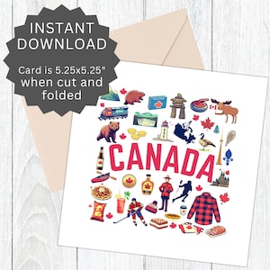 Tarjeta de Canadá imprimible, tarjeta para cualquier ocasión, tarjeta patriótica canadiense descargable, tarjeta del Día de Canadá, tarjeta de cumpleaños canadiense.
