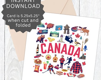 Carte du Canada imprimable, carte pour toute occasion, carte patriotique canadienne à télécharger, carte de la fête du Canada, carte d'anniversaire canadienne.
