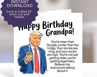 Funny Grandpa Birthday Printable Card, MAGA Donald Trump Digital Greeting Card, Grandfather Politics Gift,