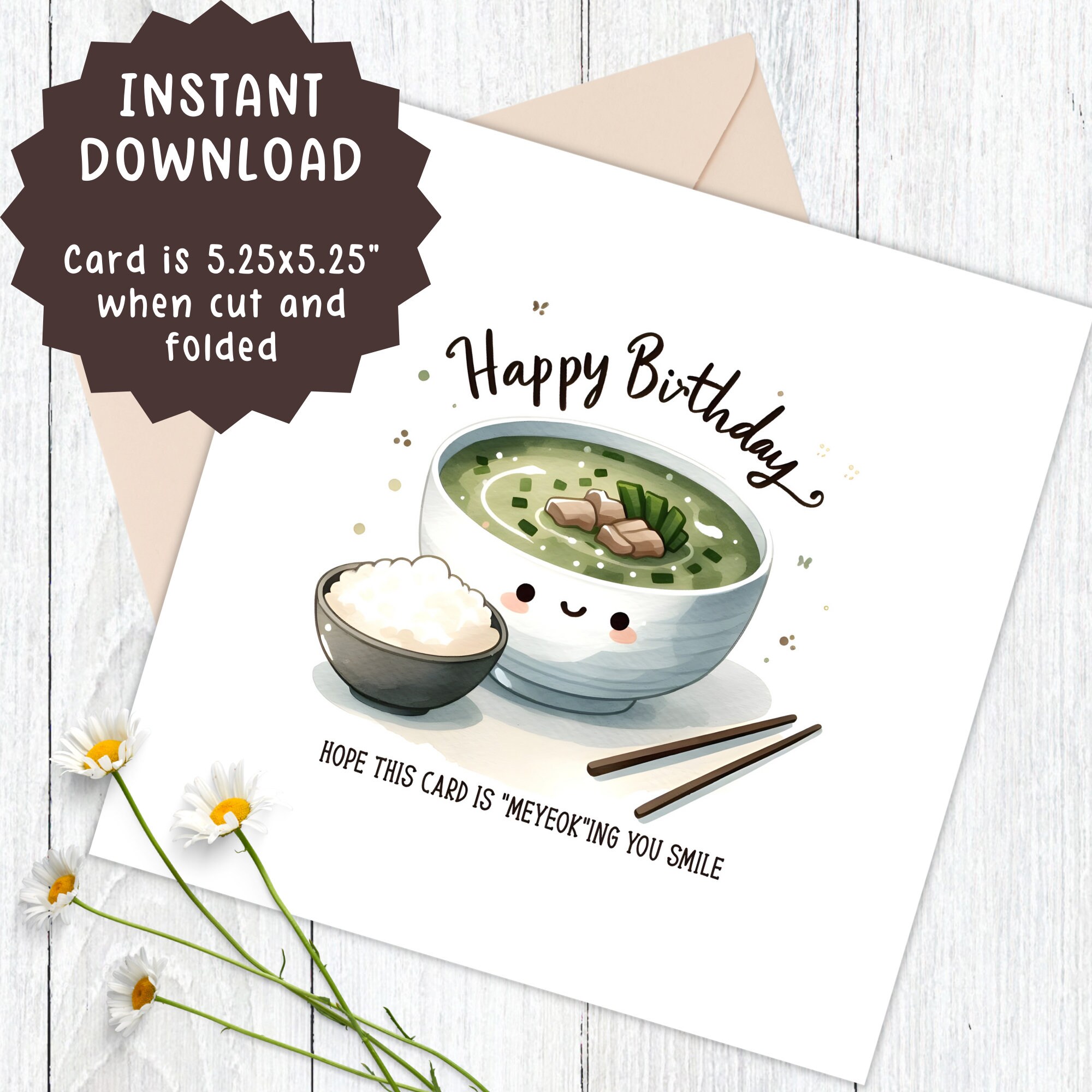 Korean Birthday Card Printable, Korean Food Card Downloadable, Miyeok ...
