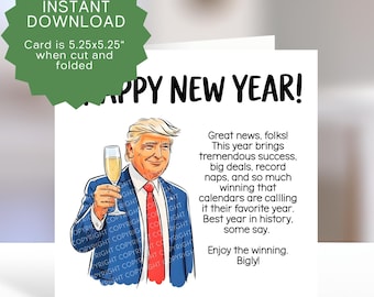 Funny New Years Trump Card Printable - Politics Lover New Year Humor Template (PDF, JPEG) Downloadable - MAGA Gift