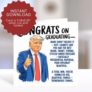 Gefeliciteerd afstudeerkaart afdrukbaar, grappige afstudeerkaart troef, grappige afstudeerkaart, klasse van 2025-kaart, hilarische afstudeerkaart, politiek afstudeerkaart